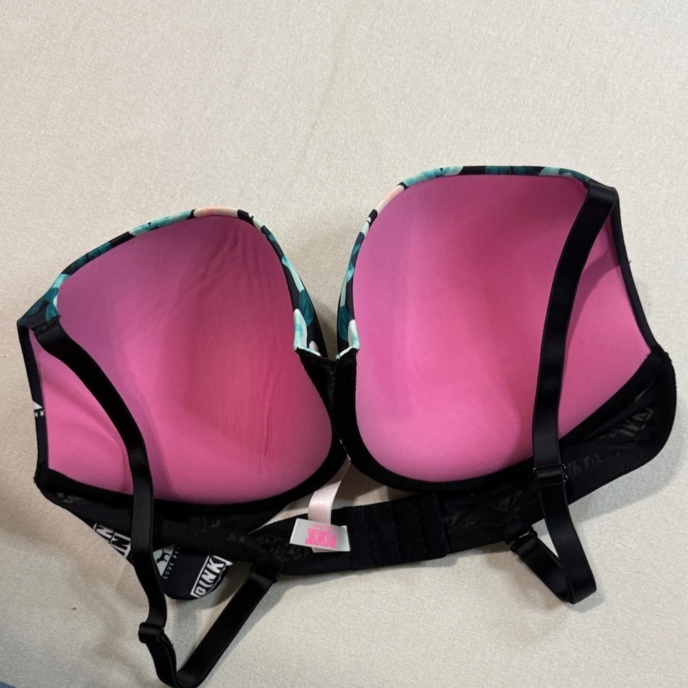 PINK Victoria's Secret Black and Green Floral Bra - Picture 2 of 5